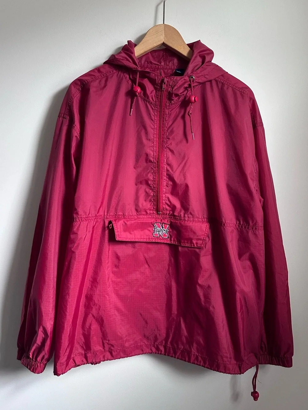 Vintage Nebraska Huskers Packable Hooded Pullover Windbreaker Jacket L